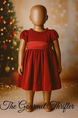 Classic Ralph Lauren Girls Dress 24M Red Velvet Holiday Party Dress with Sash - Image 1 of 4