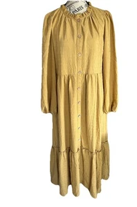 Listicle Gold Maxi Bauernkleid LG Rüschen Boho Chic Cottagecore Fairycore - Bild 1 von 7