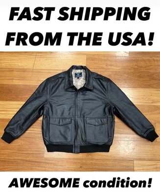 Jaqueta de voo Hammacher Cockpit EUA azul águia marrom A2 couro bombardeiro tamanho XL - Imagem 1 de 4