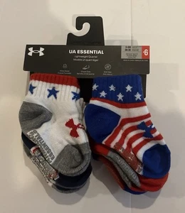 Under Armour Bebé 0-6M Esencial Cuarto Sin Deslizables Logo Calcetines Zapato 4 de Julio NUEVO - Imagen 1 de 4