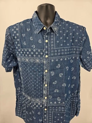 Camisa Birmania Bibas XL Azul Floral Cambray Manga Corta 100% Algodón Informal Hombres Foto 1 de 4