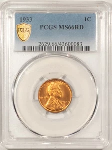 1933 LINCOLN CENT - PCGS MS-66 RD FIERY RED & PQ! - Picture 1 of 3