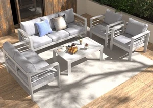 MeXo Gartenmöbel Set Aluminum Gartenset Sitzgruppe Lounge Gartengarnitur Weiß - Bild 1 von 15