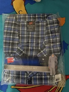 Hanes Herren 2xl Blau Kariert Gewebt Pyjama Set Langarm Hemd Hose Nachtwäsche - Bild 1 von 2