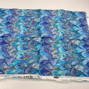joanns Fabric Blue Purple Teal Marbled Swirl Abstract Quilting 56x40 - Picture 1 of 8