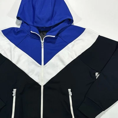 Тряпка и кости цвет блок куртка с капюшоном шеврон полоски синий белый черный M284T14C1 sz XL - Изображение 1 из 4