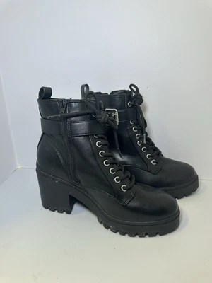 Botas de motociclista/combate sem limites sola com zíper 8 1/2 preto estilo grunge Y2K - Imagem 1 de 4
