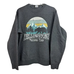 Yellowstone Nationalpark Grafik Sweatshirt Gr. M Bär mit Berg grau A64 - Bild 1 von 5
