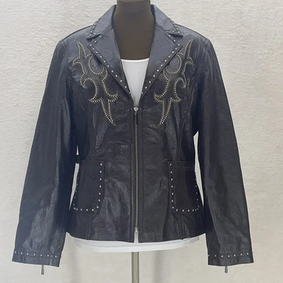 Women’s Cripple Creek 100% Authentic Leather Jacket XL full zip studded Western - Image 1 of 4