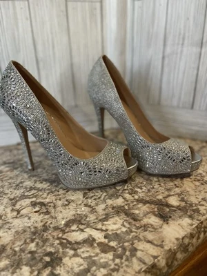 Lauren Lorraine Sparkle rhinestone crystal silver platform heels - Image 1 of 4