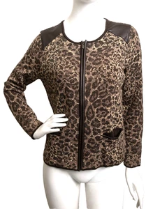 Suéter Cárdigan Cremallera Completa Estampado Animal Guepardo Leopardo Marrón CHICO'S 1/M/8 - Imagen 1 de 10