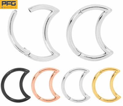 1 Pair Surgical Steel Moon Hinged Hoop Segment Nose Septum Ring Sleeper Earrings Foto 1 de 4