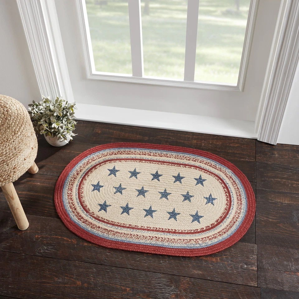 VHC Celebration Jute Oval Rug 24x36 Americana Farmhouse