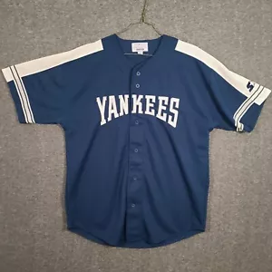 Vintage New York Yankees MLB Starter Jersey Men's XL Blue Polyester Button Up - Picture 1 of 9