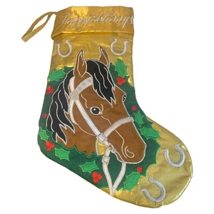 Department 56 Horse Christmas Stocking Gold Wreath Embroidered Happy Holiday - Picture 1 of 7