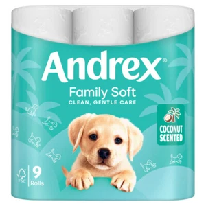 Andrex Family Tessuti WC Morbidi Profumati al Cocco 9 x Confezione da 5 (45 Rotoli) - Foto 1 di 2