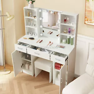 w/Stool Vanity Set with 10 LED Lighted Mirror Makeup Dressing Table Dresser Desk - Picture 1 of 11