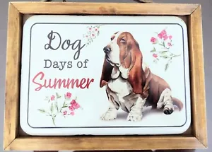 NEW NWT Pioneer Women DOG DAYS OF SUMMER Bassett Hound Metal Framed Sign Plaque - Picture 1 of 8