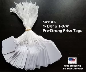 Garage Sale Price Tags Size #5 Blank White Hang Merchandise String Strung - Picture 1 of 12