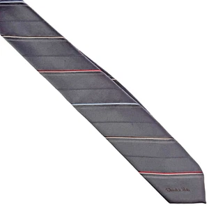 Oscar De La Renta Vintage 80’s Skinny Tie Classic Designer Gray Striped Necktie - Picture 1 of 7