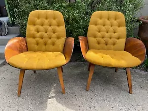 Rare Pair of 60s George Mulhauser for Plycraft Walnut Mrs Chairs MCM Arm Chairs - Picture 1 of 9