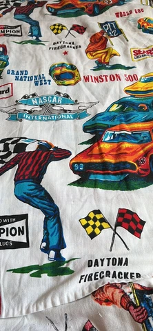 Vintage 50-60s Sears NASCAR Twin Bedspread-Incredible Graphics Cover