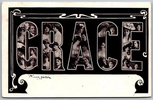 Vtg Large Letter Greetings Name Grace Men Women Images 1906 Old Postcard - Picture 1 of 2