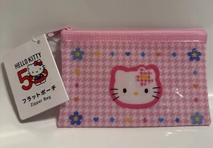 Hello Kitty 50th anniversary flat Mini pouch zipper bag Pink New W12xH7.5cm Pi - Picture 1 of 2