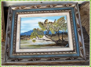 Oil /Acrylic on Canvas LANDSCAPE Tree & Mountains FRAMED 21-3/4 x 17-3/4" Signed - Picture 1 of 10