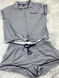 KENSIE ( XL )  Sleep pajama PJ SET Shirt & matching Shorts White blue Asterisks - Picture 1 of 8
