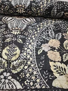 Elegant Indian Black Kantha Hand Block Print Handmade Bedspread Quilt King Size - Picture 1 of 11
