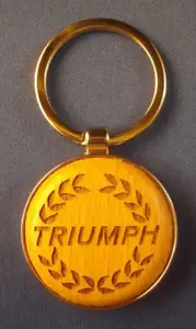 Great Christmas Gift - Triumph Key Chain, Engraved on Wood, Silver Chrome Holder - Picture 1 of 4