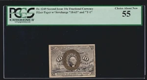 US 10c Fractional Currency Note FR 1249 2nd Issue Fiber Paper PCGS 55 Ch AU - Picture 1 of 2