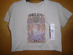 NEW GIRLS SHORT SLEEVE TEE SHIRT SHORT WAISTED BEIGE SIZE 6-6X - Picture 1 of 1