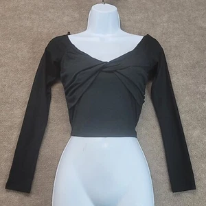 Material Girl Women's Black Long Sleeve V Neck Crop Top Size Small New - Picture 1 of 11