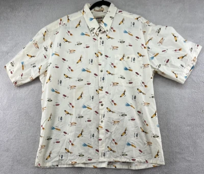 VTG Campia Moda Shirt Mens Sz XL White Fishing Lure Short Sleeve Button Up - Image 1 of 4