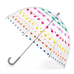 KIDS Totes Primary DOTS Plastic CLEAR BUBBLE Stick Umbrella NEW Crook Handle - Picture 1 of 1