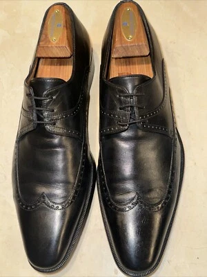 A.TESTONI MENS BLACK LEATHER WINGTIP OXFORD SIZE 10D $399 - Image 1 of 4