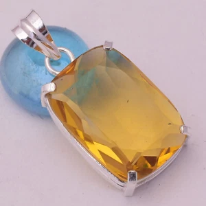 San Valentín Citrino Piedra Topacio 925 Plata de Ley Hecho a Mano Colgante 4.6cm - Imagen 1 de 5