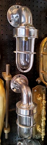 2 VINTAGE ART DECO GLASS & ALUMINIUM FITTING WALL MOUNT PASSAGE LIGHT FIXTURE # - Picture 1 of 5