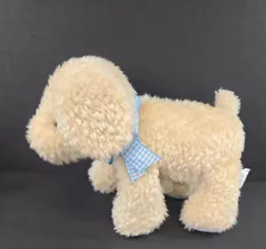 Carter's Prestige Plush Puppy Dog Tan Blue Gingham Rattle - Picture 1 of 8