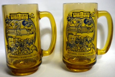 Lot of 2 1973 Notre Dame National Champions Amber Glass Mugs Cups Football 70s - Image 1 of 4