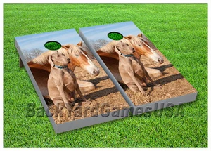 VINYLFOLIEN Cornhole Boards AUFKLEBER Bauernhof Pferd und Hund Tasche werfen Spiel Aufkleber 140 - Bild 1 von 1