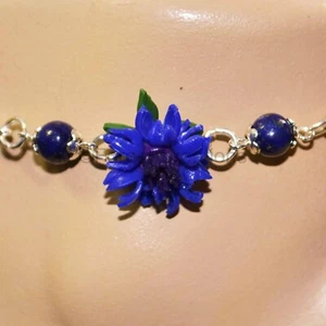 Cornflower Anklet - Hand Sculpted from Polymer Clay - A Summer Flower - Picture 1 of 4