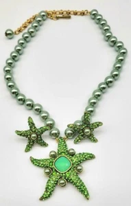 Heidi Daus Swarovski Crystal Starfish Necklace + Earring Set w Pistachio Pearls - Picture 1 of 14