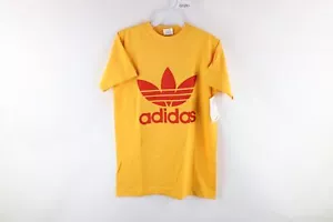 NOS Vtg 80s Adidas Mens Small Spell Out Trefoil 1988 Olympics T-Shirt Yellow USA - Picture 1 of 9