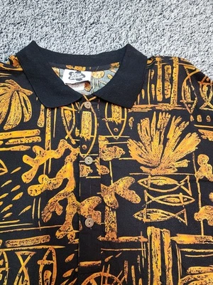 Vintage Hilo Hattie Mens 2XL Shirt Hawaiian Tiki Coral Shell Polo Made Hawaii - Image 1 of 4