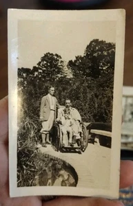 Orig Vtg Photo Man in Wide Wheelchair Holding Little Boy & Man Pushing 4"x 2.75" - Picture 1 of 5