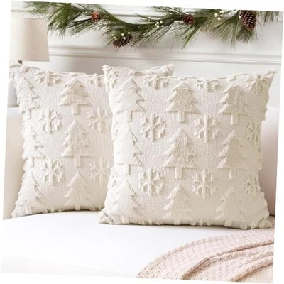  Juego de 2 Peluche Suave Navidad 28" x 28" (Pack de 2) Crema Beige-árbol y Copo de Nieve Foto 1 de 4