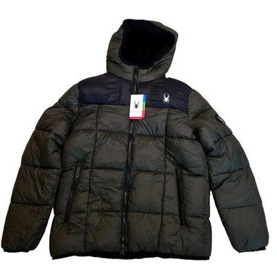 Spyder Insulated Puffer Fleece Full Zip Ski Jacket Men's Small Black/Olive NWT - Image 1 of 4